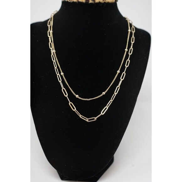 Gold tone double strand chain necklace paperclip chain 16-18" - Picture 1 of 4